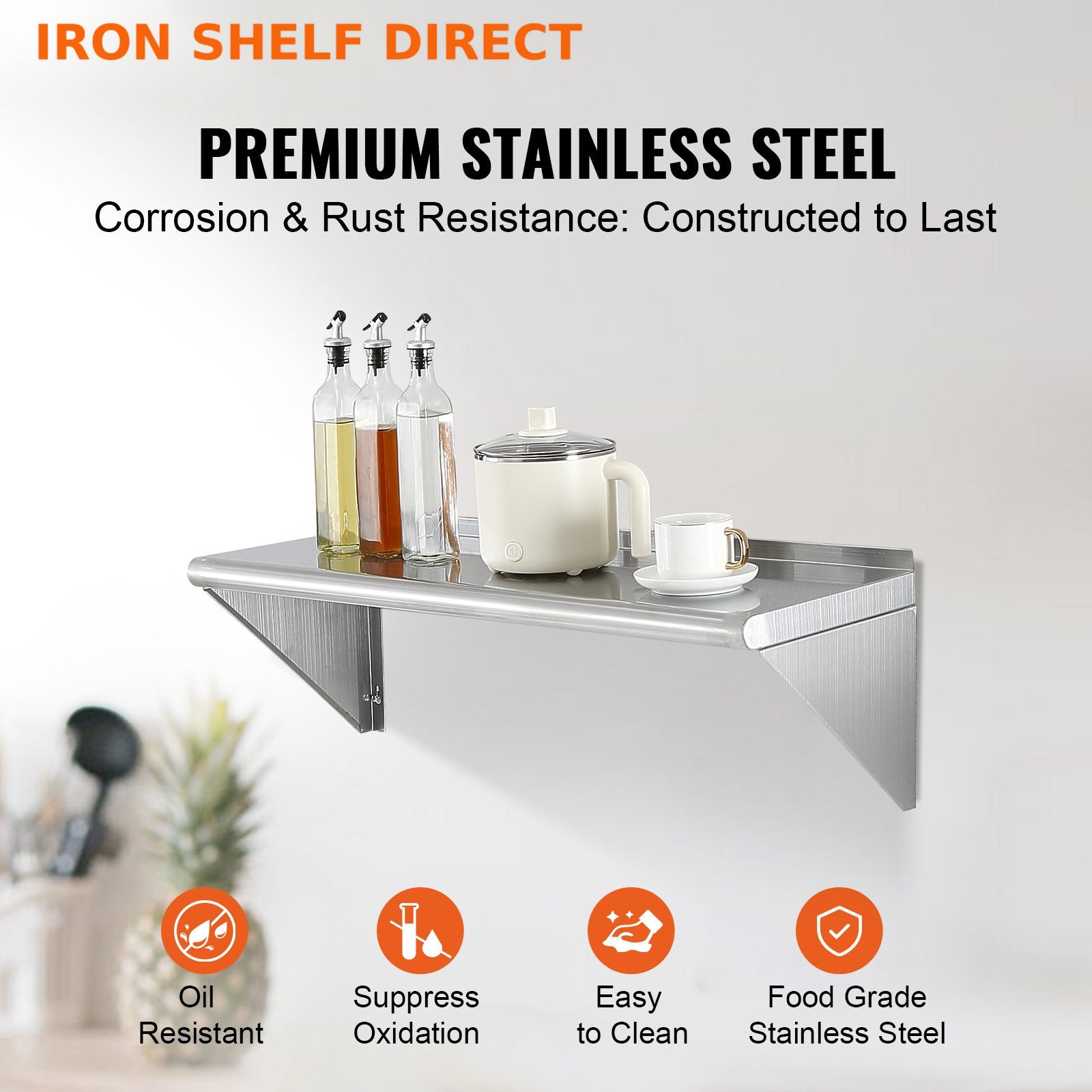 Premium 12"×36" Stainless Steel Wall Shelf - Heavy Duty 44 lb Capacity